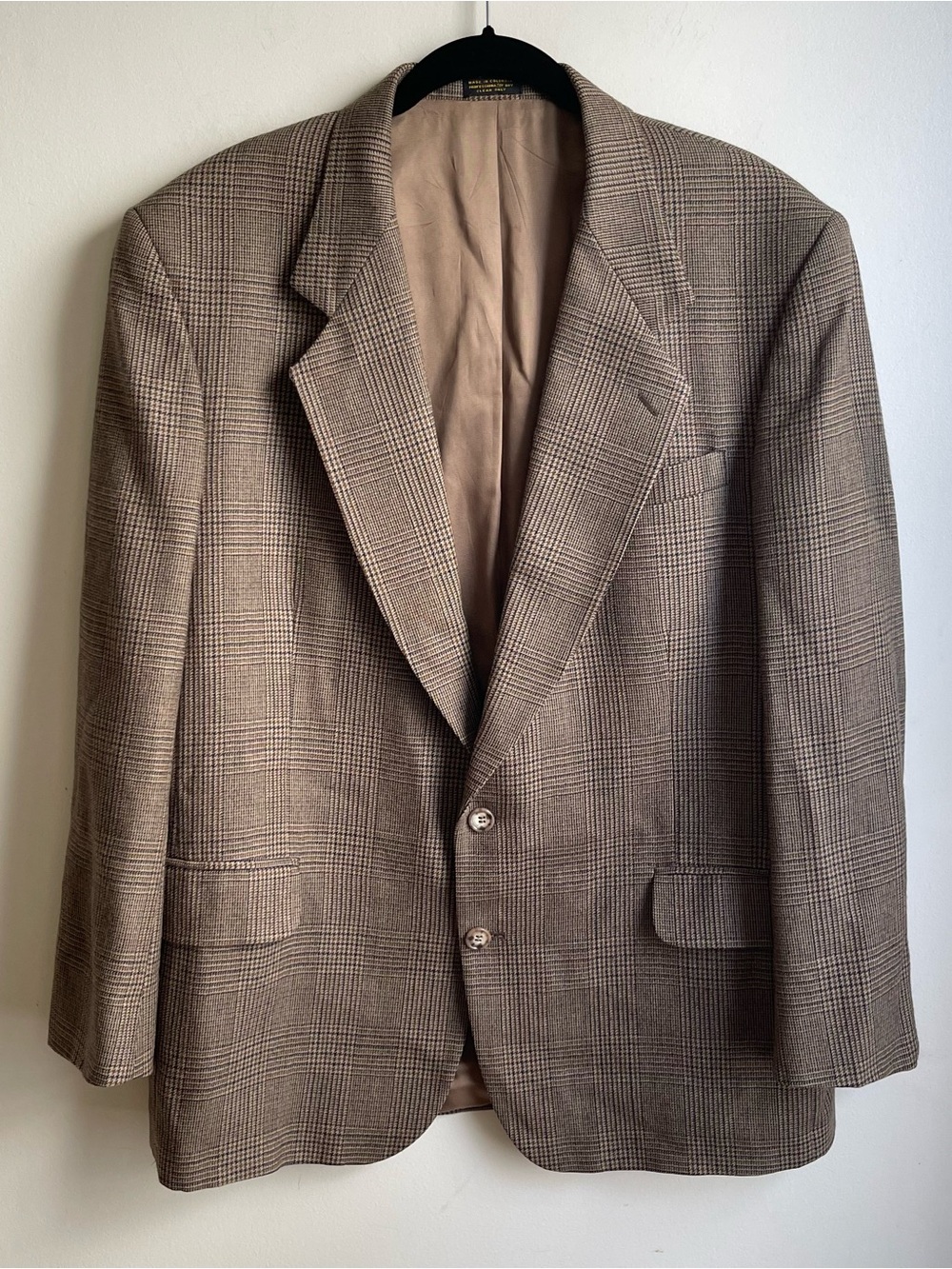 Vintage Oscar de la Renta Brown Wool Blazer Sport Coat Glen Plaid Preppy 43 R